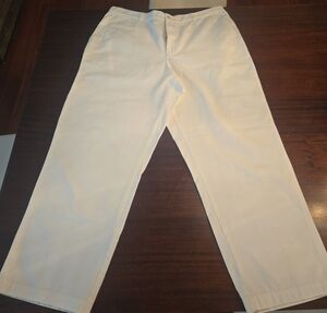 Lauren Ralph Lauren Ivory Winter White Relaxed Fit Cotton Trouser Pants Size 16